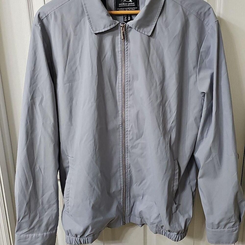 Outdoor Jacket Men's Gray Lightweight Full Zip Windbreaker Jacket Size L